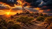 Vulture Mine beneath dramatic storm clouds in the Arizona desert